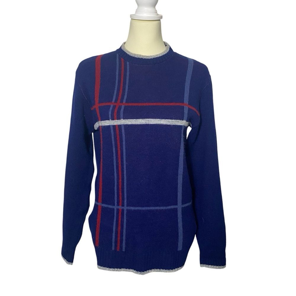 Vintage 70's Jersild 100% Orlon Geometric Striped Knit Sweater Men's Size 42